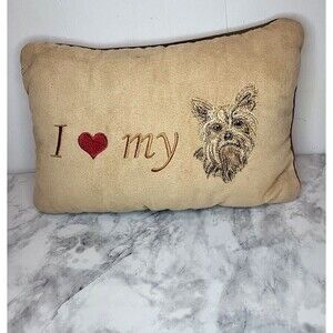 Pet Lovers Owners I LOVE MY YORKIE PILLOW  10.5" X 7"  BROWN By Paw Fect Gifts